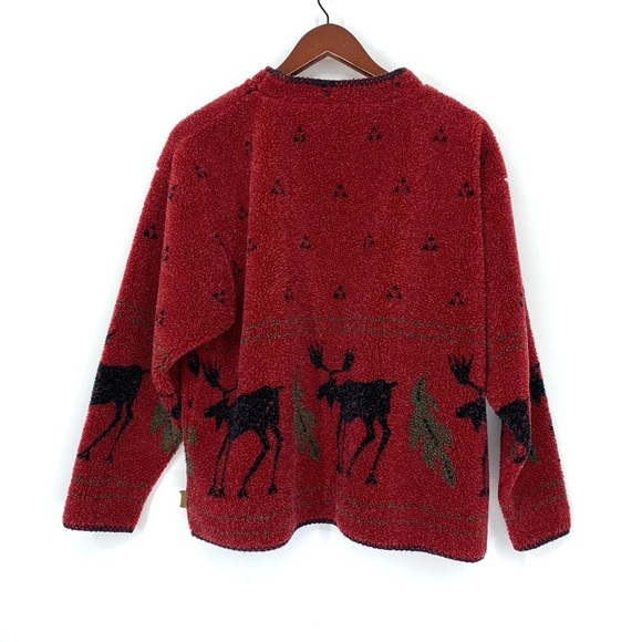 Alps Finest Quality Apparel Moose Print Winter Teddy Red Sweatshirt Size Large - Picture 2 of 16